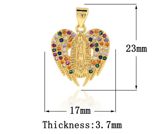 18K Gold Filled Virgin Mary Pendant,Gold Dainty CZ Religion Charms,Catholic Charm Bracelet Necklace for DIY Jewelry Making Supply