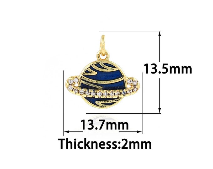 Enamel Saturn Necklace, Saturn Pendant, 18K Gold Filled Saturn Ring Pendant,DIY Jewelry Accessories, 13.7x13.5x2mm