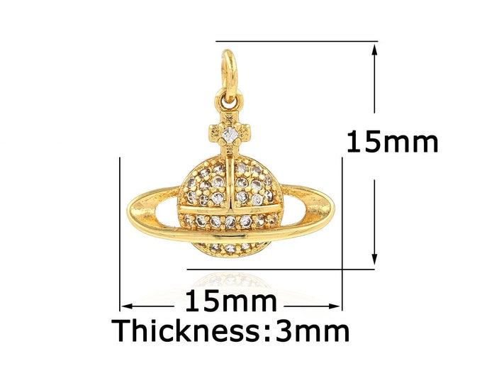 18K Gold Filled Saturn Ring Pendant, Micropavé CZ Saturn Necklace, Saturn Pendant, DIY Jewelry Accessories, 15x15x3mm