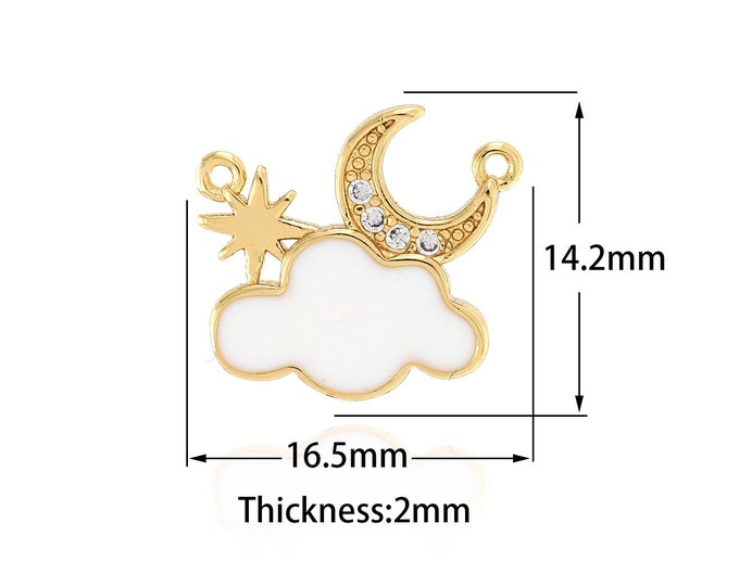 Cubic Zirconia Sun Moon Pendant  18K Filled Gold Cloud Necklace Suitable For Bracelets Necklaces Jewelry Making Supplies 16.5x14.2x2mm