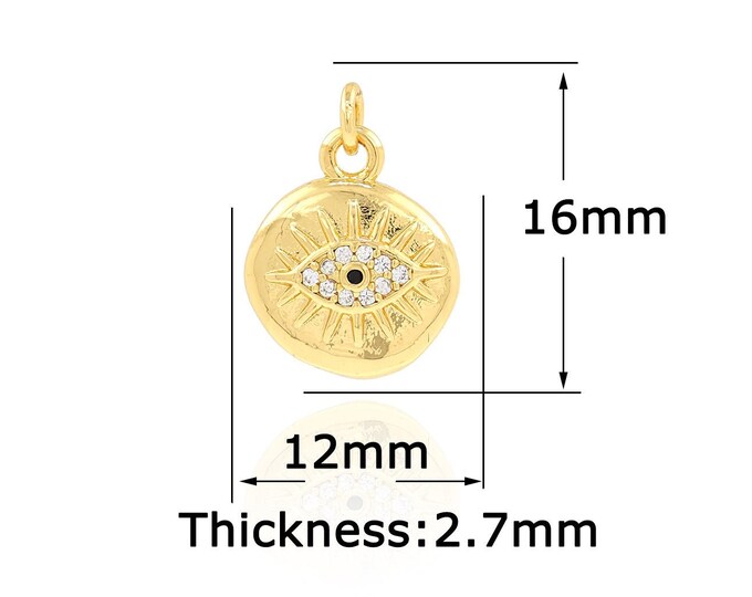Gold Dainty Round Charms,18K Gold Filled Devil Eye Pendant,CZ Simple Charm Bracelet Necklace for DIY Jewelry Making Supply