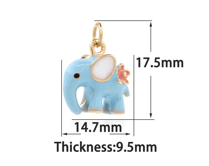 18K Gold Filled Elephant Pendant, Gold Dainty Enamel Elephant Charms,Simple Charm Bracelet Necklace, Suitable for DIY Jewelry Making Supply