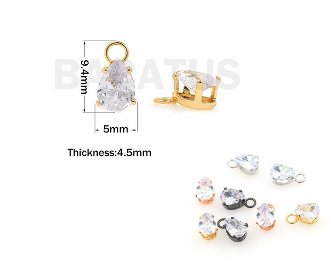 18K Gold Filled Crystal Pendant, Micropavé CZ Crystal Necklace, Drop-Shaped Pendant, Teardrop Necklace, DIY Jewelry Accessories, 9.4x5x4.5mm