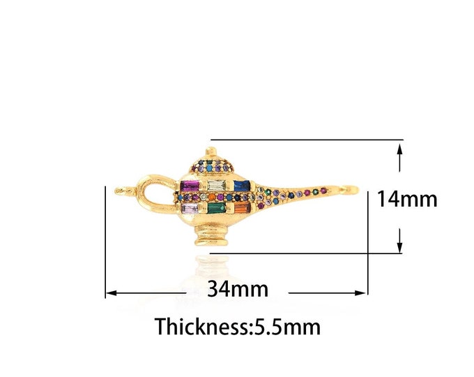 Aladdin Magic Lamp Connector,18K Gold Filled Aladdin Magic Lamp Connector,Aladdin Magic Lamp Charms DIY Jewelry Making,14x34x5.5mm