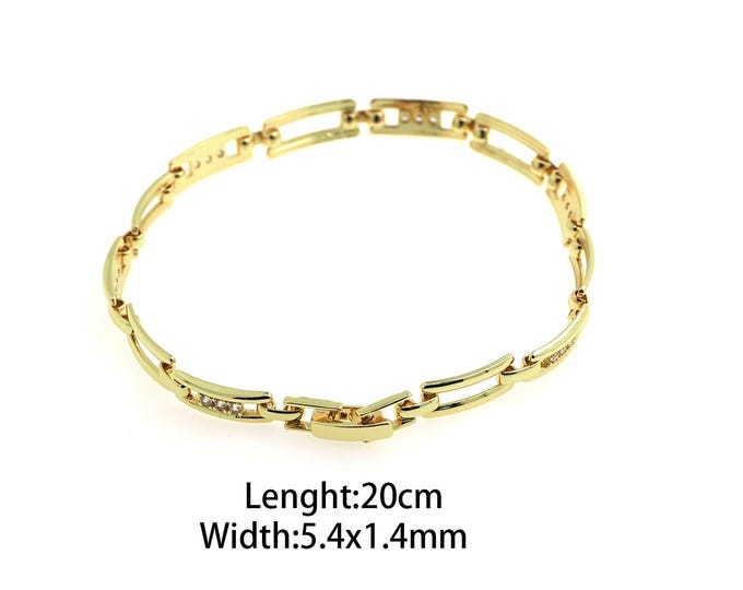18K Gold Filled Thin Link Chain Bracelet,Square Chain Bracelets,Hip-Hop Style Bracelets, Gifts for Him,
