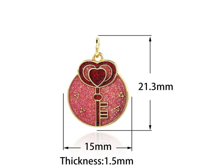 18K Gold Filled Key Pendant,Gold Dainty Key Charms,Enamel Key pendant Bracelet Necklace for DIY Jewelry Making Supply