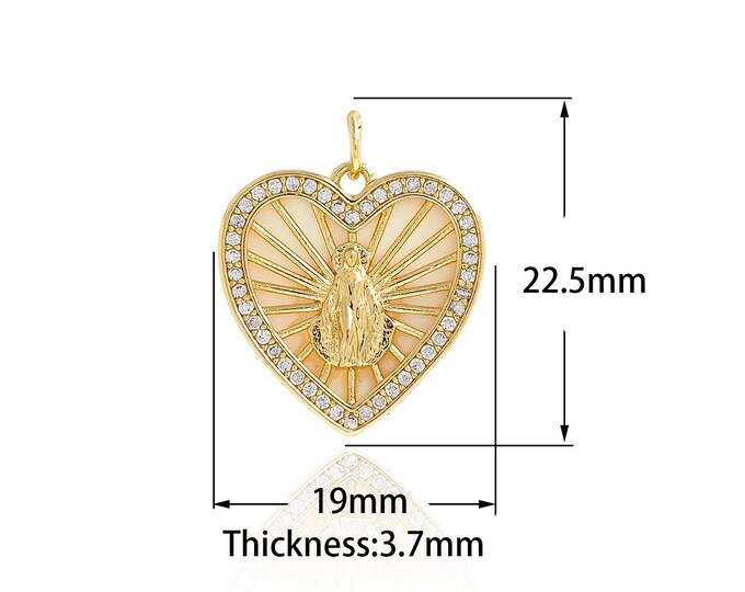 18K Gold Filled Virgin Mary Pendant,Pearl Religion Charms,CZ Heart Charm Bracelet Necklace for DIY Jewelry Making Supply,