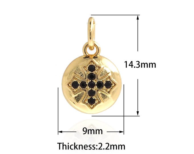 Round Pendants,18K Gold Filled Cross Charms,Religious Charm,Micropavé CZ Cross Pendant,DIY Jewelry Supplies