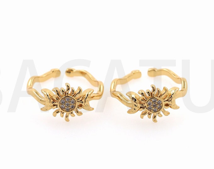 Dainty Ring, Fashion Ring, Adjustment Ring,18K Gold Filled Square Flower Ring, Micropavé CZ Ring, Sun Ring,