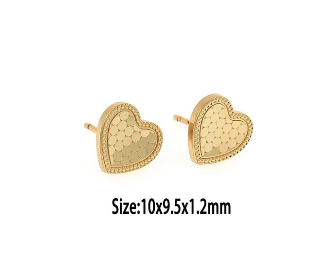 1 Pair 18K Gold Heart Stud Earrings, Gold Honeycomb Stud Earrings,Dainty Stud Earrings, Small Stud Earrings, Gifts for Her