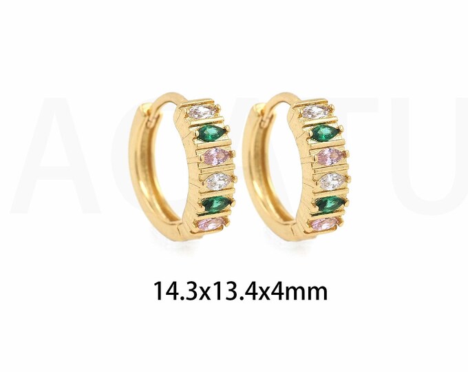 Modern Earrings, Thick Earrings, 18K Gold Filled Round Earrings, Micropavé CZ Pierced Earrings, Gift For Her, 14.3x13.4x4mm