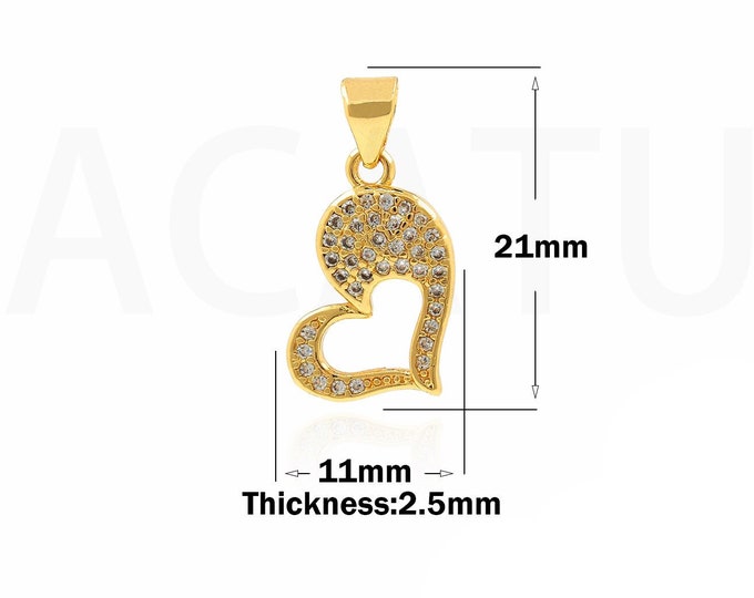 18K Gold Filled Heart Pendant,Gold Dainty CZ Heart Charms,Heart Charm Bracelet Necklace for DIY Jewelry Making Supply