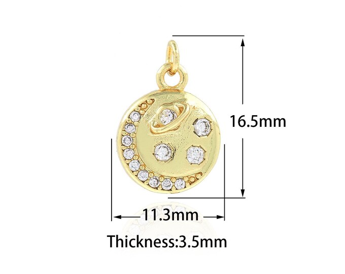 18K Gold Filled Round Moon Star Sun Pendant, Moon Necklace, Star Necklace, Sun Necklace, Exquisite Gifts For Her 11.3x16.5x3.5mm