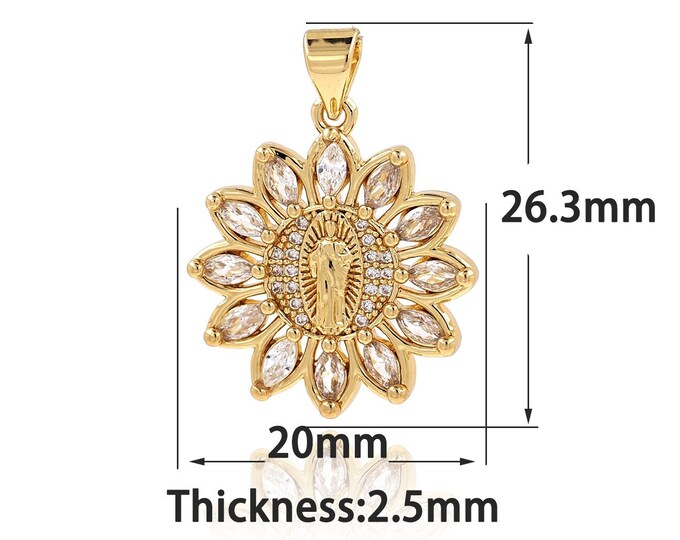 Gold Dainty CZ Christian Charms,18K Gold Filled Jesus Pendant,Simple Charm Bracelet Necklace for DIY Jewelry Making Supply