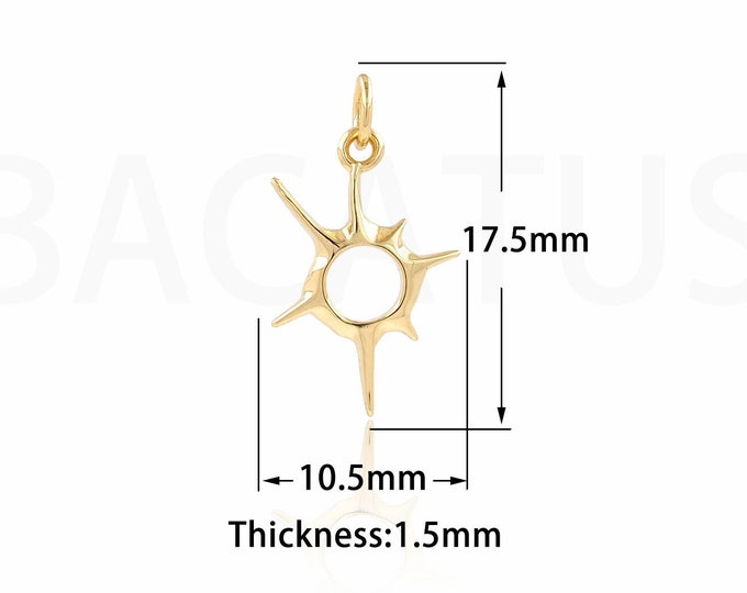 Hollow Sun Charm,Sun Pendant, Sun Burst Necklace, MicroPave CZ Sun Flower Pendant,DIY Jewelry Making Products 17.5x10.5x1.5mm