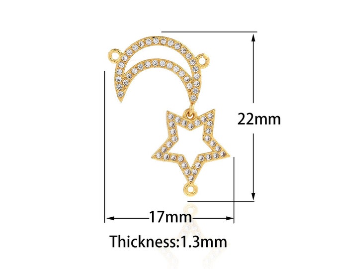 Micropavé CZ Moon Charm, Star Pendant Star Moon Pendant,18K Gold Filled Crescent Necklace, Star Moon Necklace, 22x17x1.3mm