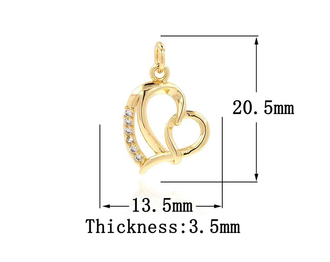 18K Gold Filled Heart Pendant, Gold Dainty Heart Charms,Simple pendant Bracelet Necklace for DIY Jewelry Making Supply