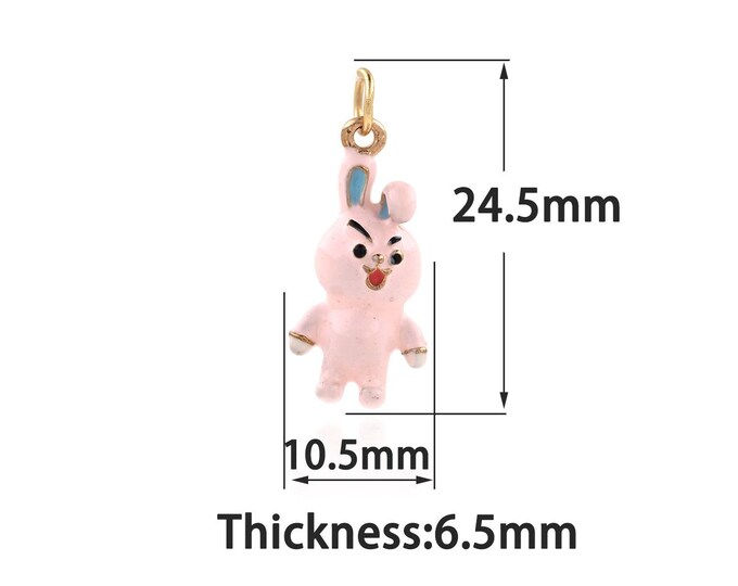 18K Gold Filled Cartoon Character Pendant,Gold Dainty Enamel Rabbit Charms Bracelet Necklace,Suitable for DIY Jewelry Making Supply