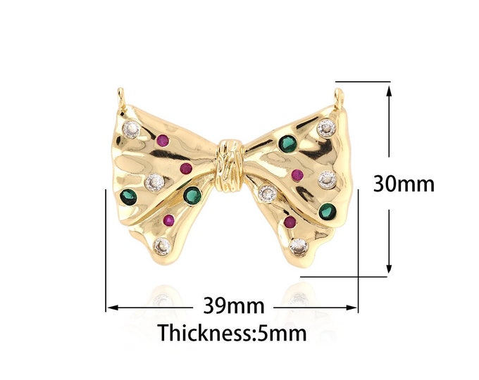1PCS Bow Tie Pendant, Bow Necklace, MicroPaved CZ Bow Pendant, Suitable For Jewelry Making Supplies 39x30x5mm