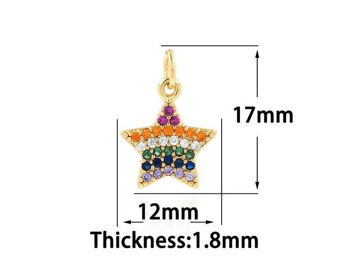 Rainbow Star Charm,Pentagram Jewelry,18K Gold Filled Simple Star Pendant,Star Necklace, DIY Jewelry Making Supplies 12x17x1.8mm