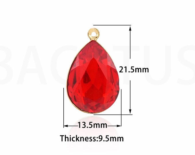 Water Drop Zirconia Pendant, 18K Gold Filled Pendant, Micropavé CZ Gold Pendant, Earring Making Pendant, Round Pendant 21.5x13.5x9.5mm