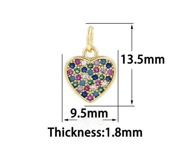 Gold Dainty Heart Charms,18K Gold Filled Heart Pendant,CZ Simple Charm Bracelet Necklace for DIY Jewelry Making Supply