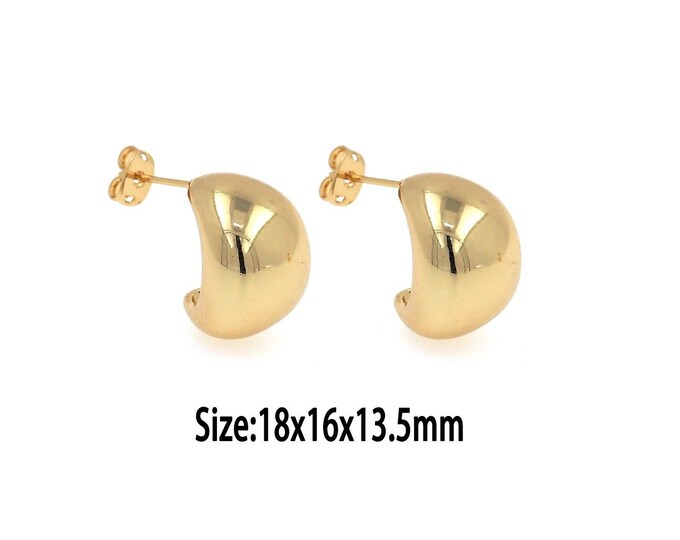 1pair 18K Gold Filled Thick Hoop Stud Earring,Chunky Large Hoop Stud Earrings,Gold Hoop  Earrings,Gold Earrings,Dainty Earrings,Gift For Her