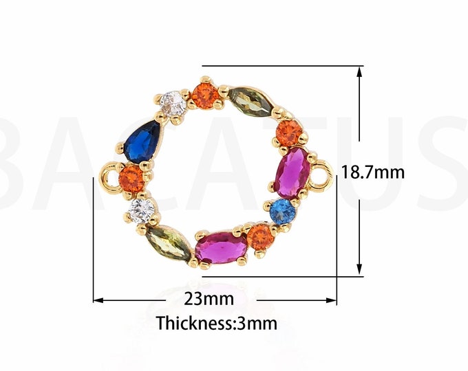 1PCS Micro-Inlaid Colored Zircon, Circular Connector, Disc Necklace Connector, DIY Jewelry Making Supplies, 18K Gold Filling 18.7x23x3mm