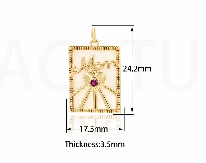 1PCS Dainty Letter Jewelry 18K Gold Filling Square Mama Pendant Rectangle Shell Necklace DIY Jewelry Making Supplies 24.2x17.5x3.5mm