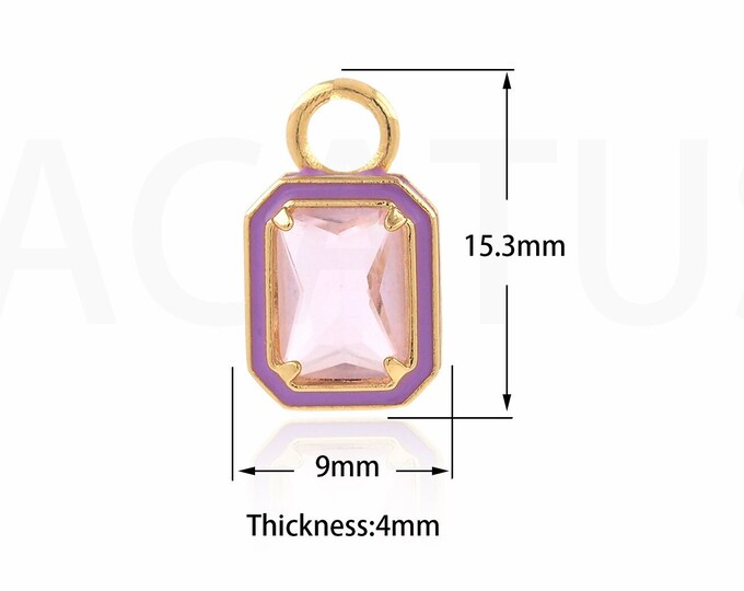 Enamel Charm,Single Zircon Square Pendant, Cubic Zirconia Pendant 18K Gold Filled Pendant Necklace, Square Charm, 9x15.3x4mm