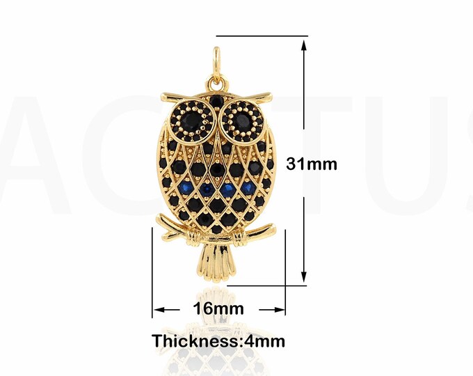 1PCS Micro CZ Owl Stones,Gold Filled Pave Owl Pendant,Animal Jewelry Findings 31x16x4mm