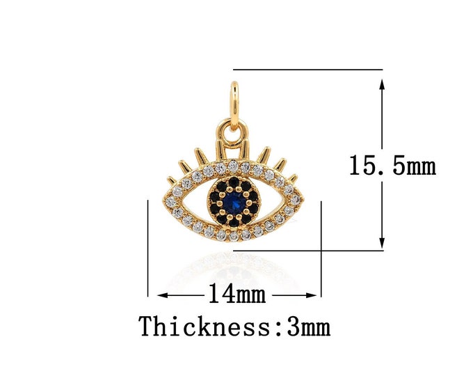 18K Gold Filled Devil Eye pendant,Gold Oval Charms,Eye Charm Bracelet Necklace for DIY Jewelry Making Supply