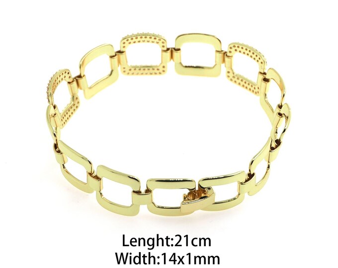 18K Gold Filled Thin Link Chain Bracelet,Square Chain Bracelets,Hip-Hop Style Bracelets, Gifts for Him,