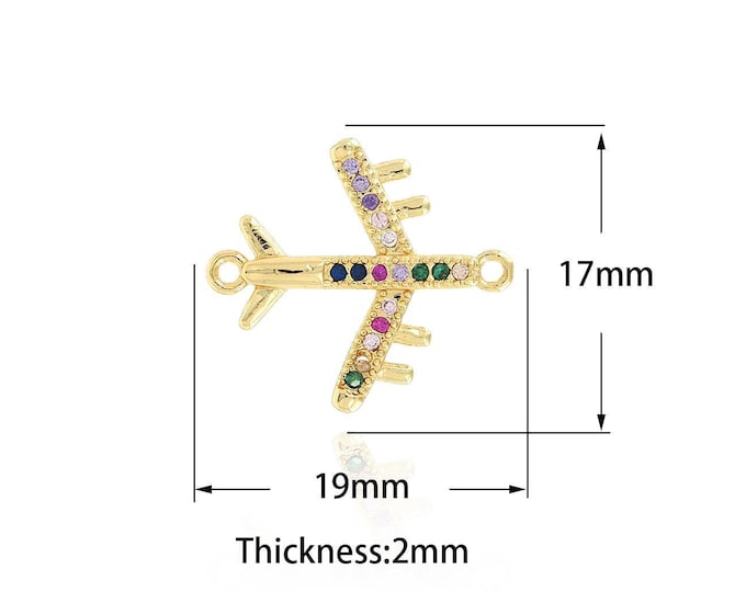 18K Gold Filled Airplane Bracelet Connector,Micro Pave CZ Plane of Travel Jewelry DIY Jewelry Supplies