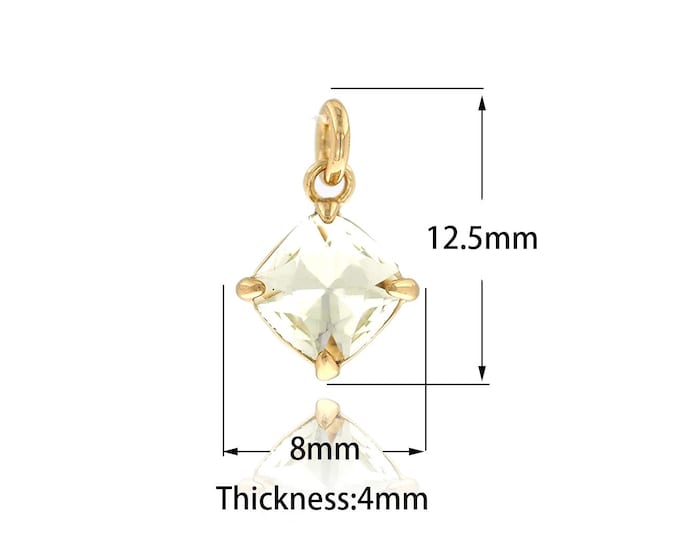 Single Zircon Square Pendant,18K Gold Fille Square Charm, Pendant Necklace, Cubic Zirconia Pendant,DIY Jewelry Supplies