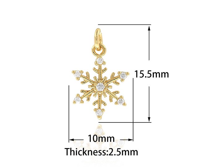 18K Gold Filled Snowflake Pendant, Micropavé CZ Snowflake Crystal Necklace, Snow Charm, Snowflake Necklace, Snow Charm,