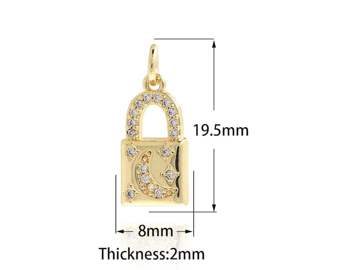 1PCS Key Lock Pendant 18K Gold Filled Lock Pendant Necklace, Moon Star Lock Key Pendant, DIY Jewelry Supplies,