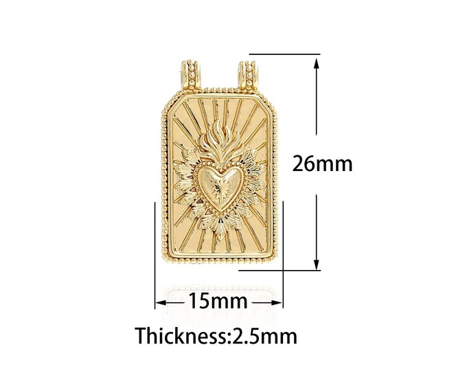 Square Pendant,Love Charms,18K Gold Filled Heart Charm,Rectangular Necklace,Love Necklace,DIY Jewelry Supplies,