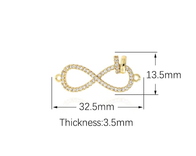1PCS 18K Gold Filled CZ Iinfinite Connector, Golden Infinite Charm, Silver Infinite Link DIY Jewelry Making 32.5x13.5x3.5mm