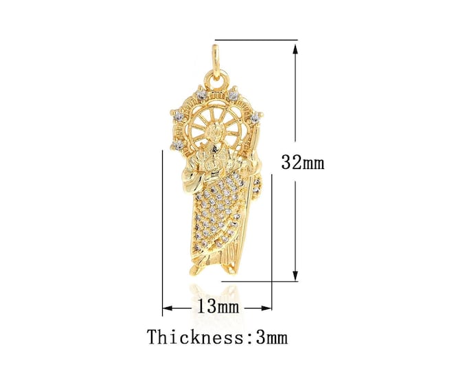 18K Gold Filled CZ Saint Jude Pendant,Gold Dainty St.Juda Charms,Religion Charm Bracelet Necklace for DIY Jewelry Making Supply,32x13x3mm