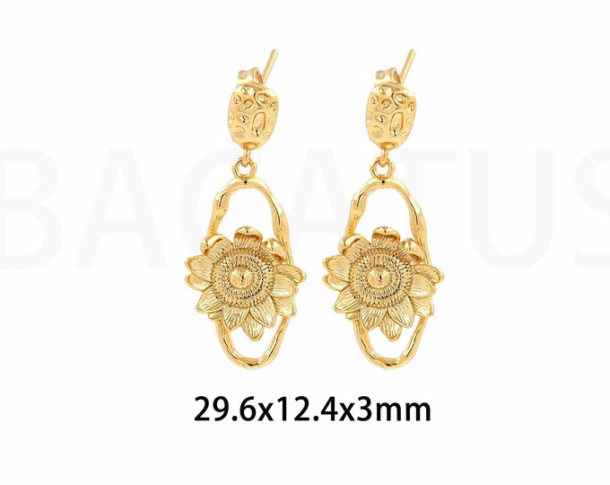 18K Gold Filled Pendant Earrings,Polaris Earrings,Tassel Earrings,Micropavé CZ Flower Earrings,DIY Jewelry Supplies, 29.6x12.4x3mm