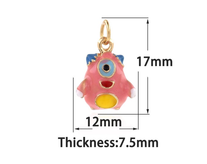 18K Gold Filled Cartoon Character Pendant,Gold Dainty Enamel Charms,Simple Charms Bracelet Necklace,Suitable for DIY Jewelry Making Supply