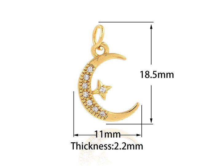 Star Moon Pendant,Moon Charm,Micropavé CZ  Star Pendant 18K Gold Filled Crescent Necklace, Star Moon Necklace, 11x18.5x2.2mm