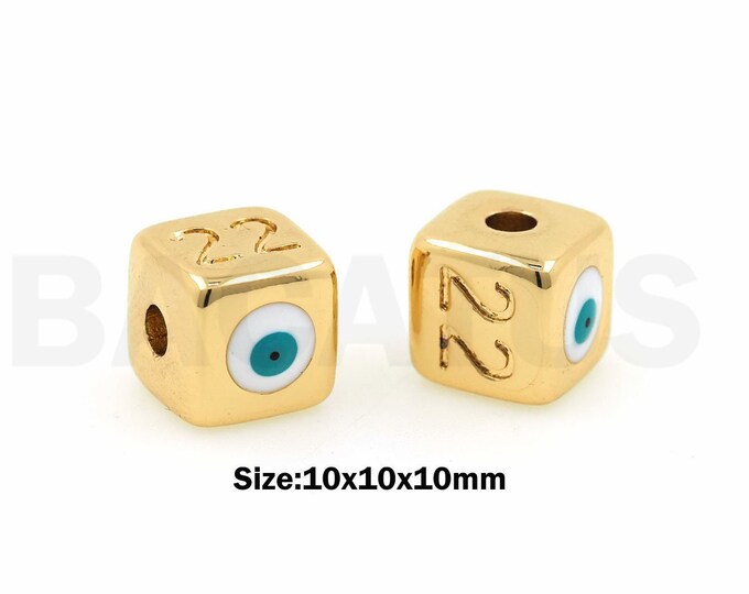 18K Gold Filled Enamel Eye Beads, Micropavé CZ Geometric Spacer Beads,Eye Spacer Beads, Enamel Pendant, 10x10x10mm