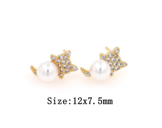 18K Gold Filled CZ Cat Stud Earrings,Gold Cat Stud Earrings,Cat Stud Earrings,Gift for Her
