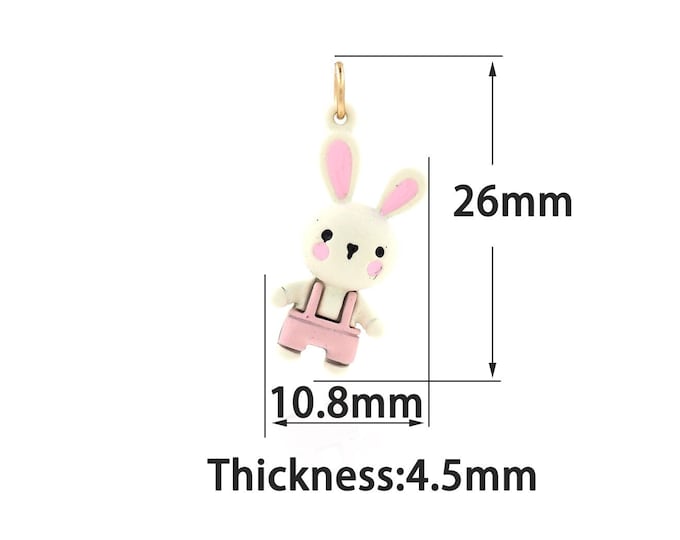 18K Gold Filled Cartoon Character Pendant,Gold Dainty Polymer Clay Rabbit Charms Bracelet Necklace,Suitable for DIY Jewelry Making Supply