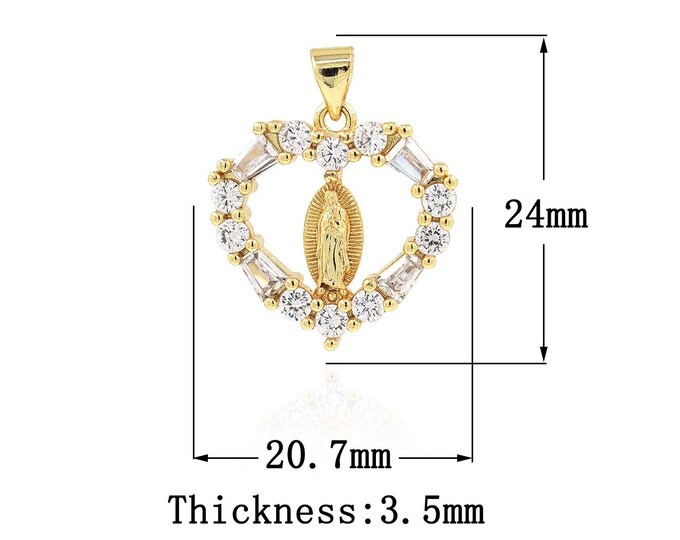 18K Gold Filled Virgin Mary Pendant,Gold Dainty CZ Religion Charms,Catholic Charm Bracelet Necklace for DIY Jewelry Making Supply