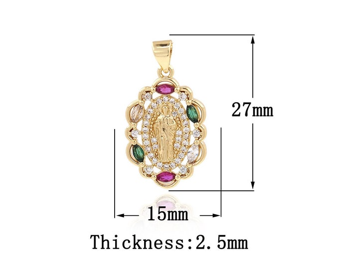 18K Gold Filled Saint Juda Pendant,Gold Dainty CZ Catholic Charms,Religion Charm Bracelet Necklace for DIY Jewelry Making Supply,27x15x2.5mm