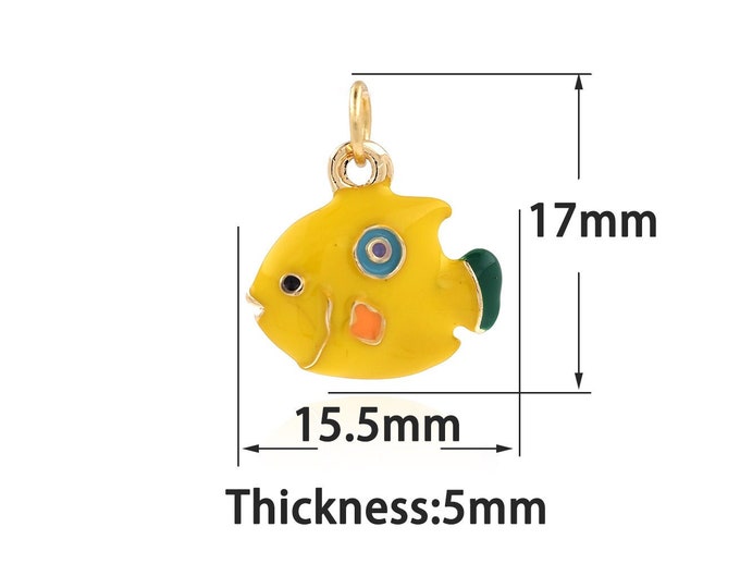Gold Dainty Enamel Tropical fish Charms,18K Gold Filled Ornamental Fish Pendant Bracelet Necklace,Suitable for DIY Jewelry Making Supply