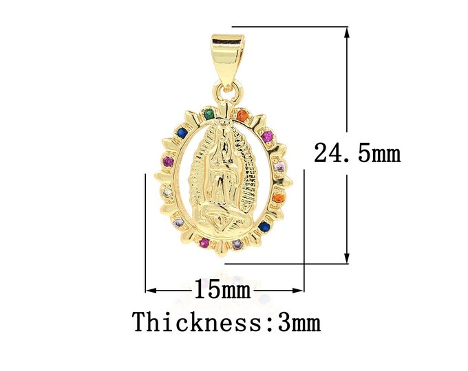 18K Gold Filled CZ Virgin Mary Pendant,Gold Dainty Religion Charms,Catholic Charm Bracelet Necklace for DIY Jewelry Making Supply
